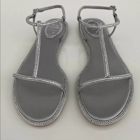 RENE CAOVILLA SILVER CRYSTAL SANDALS SIZE IT 37.5 / US 7.5 NEW! - Picture 7 of 15